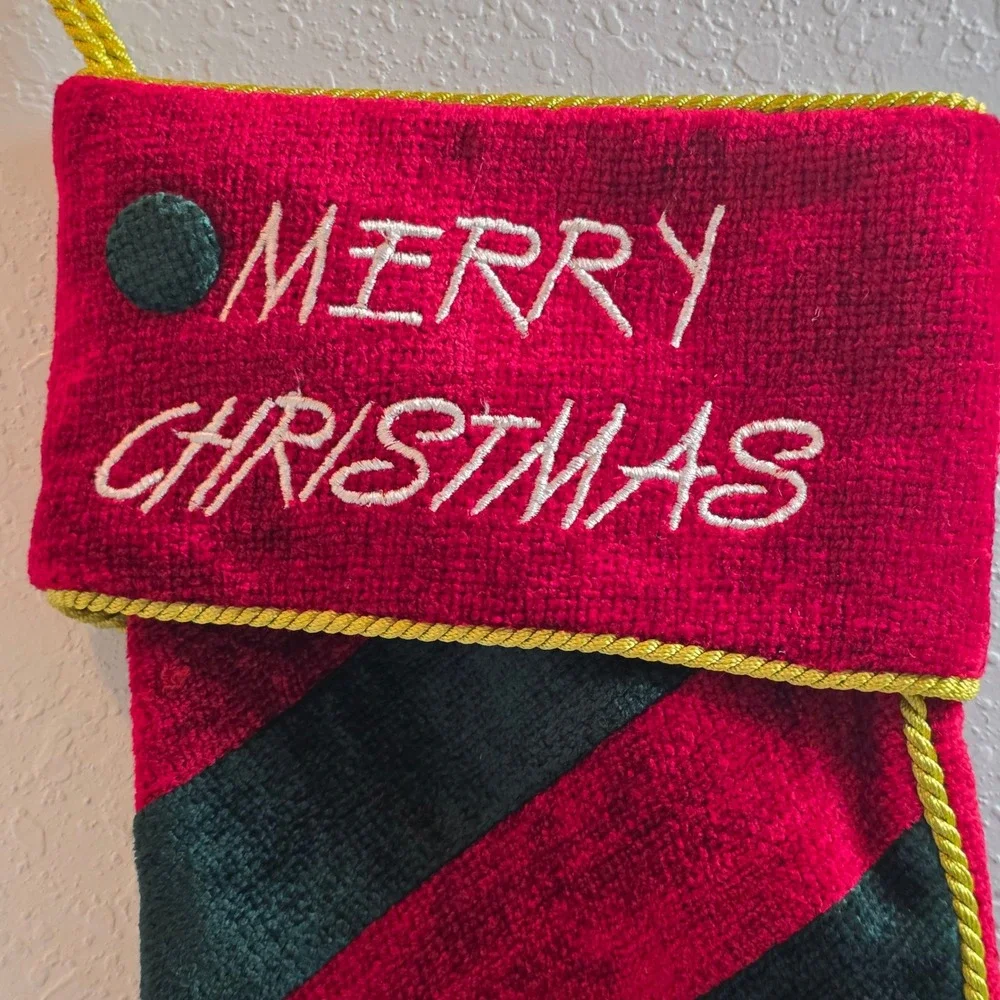 CLEARANCE‎ 💲6️⃣ Christmas Stocking Red Green Stripe Gold Cord